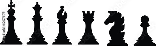 Chess silhouettes. Chess vector icons. Flat back chess icons. Chess pieces.