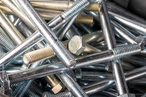 Hex head bolts. 10x120mm Hexagon head bolts background. close up