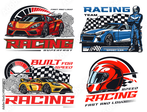 Racing team set flyers colorful