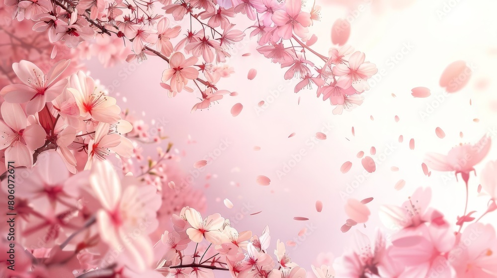 Cherry blossom branches framing the falling petals Cherry blossom branches framing the falling petals