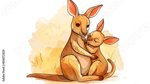  Cute cartoon drawing of a kangaroo mother and baby