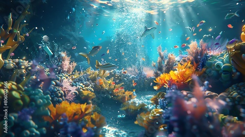 Craft a mesmerizing depiction where cherished keepsakes coexist harmoniously with the serene underwater ambiance Employ subtle shades and sharp details to evoke a sense of unity an photo