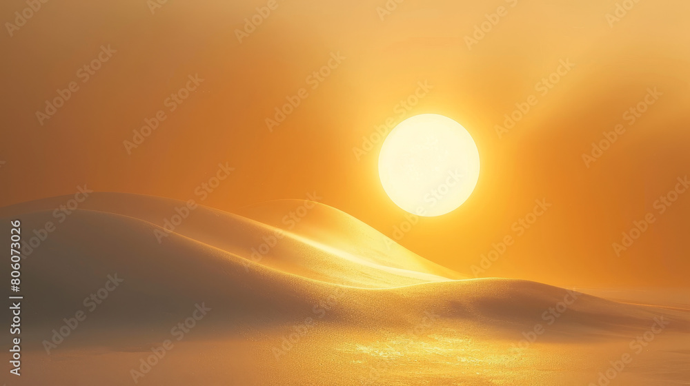 A sun is shining on a beach with a small hill in the background A sun is shining on a beach with a small hill in the background