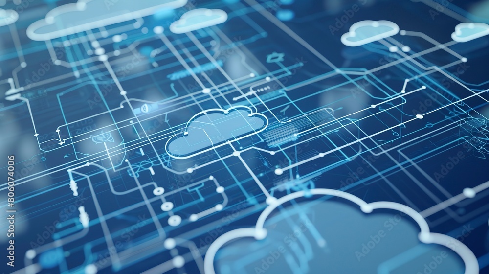 Close-up of a cloud architecture diagram on a digital whiteboard, detailed connections and nodes, tech workshop Close-up of a cloud architecture diagram on a digital whiteboard, detailed connections and nodes, tech workshop