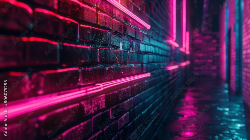 cyberpunk wall with neon  copy space