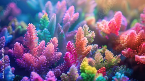 Vibrant Coral Cluster Close-Up in Surreal Underwater Seascape