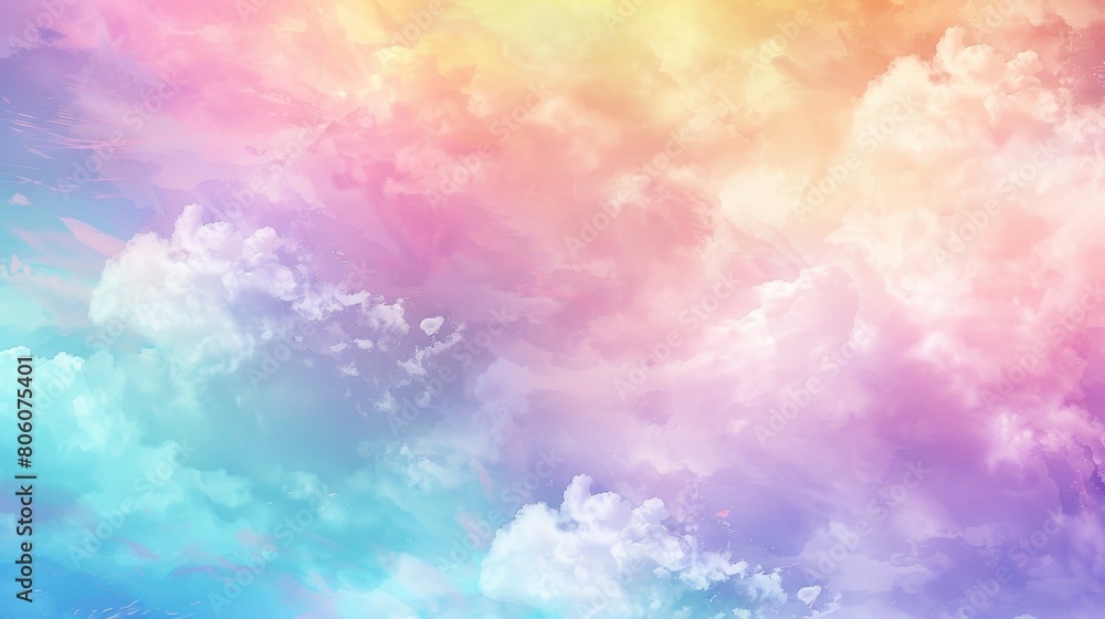 Colorful pastel watercolor background with soft blurred color gradients, in a dreamy and romantic style, with rainbow colors, cloudcore, high resolution, with a harmonious composition.