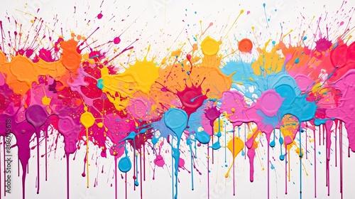Abstract colorful background with vibrant paint splatters and drips