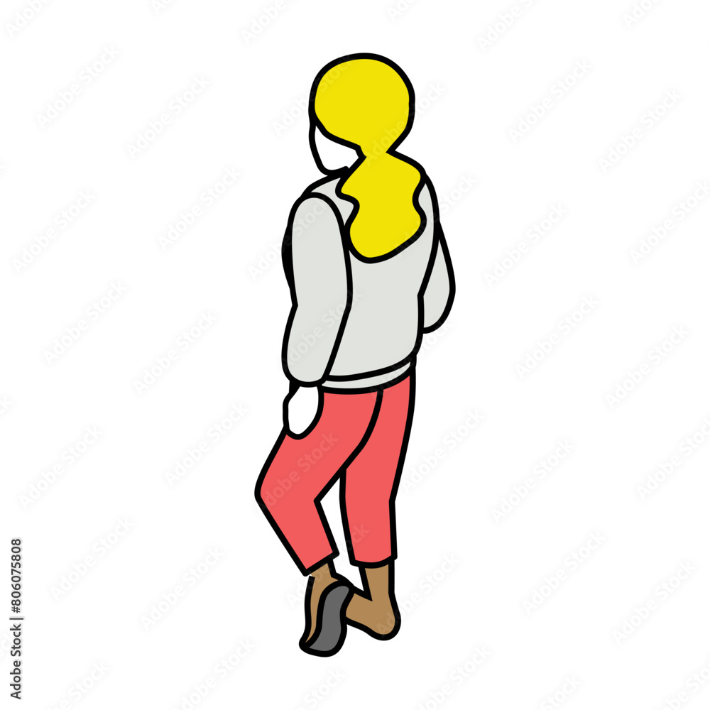 Isometric person, Walking woman from behind with blonde hair - long sleeves Isometric person, Walking woman from behind with blonde hair - long sleeves