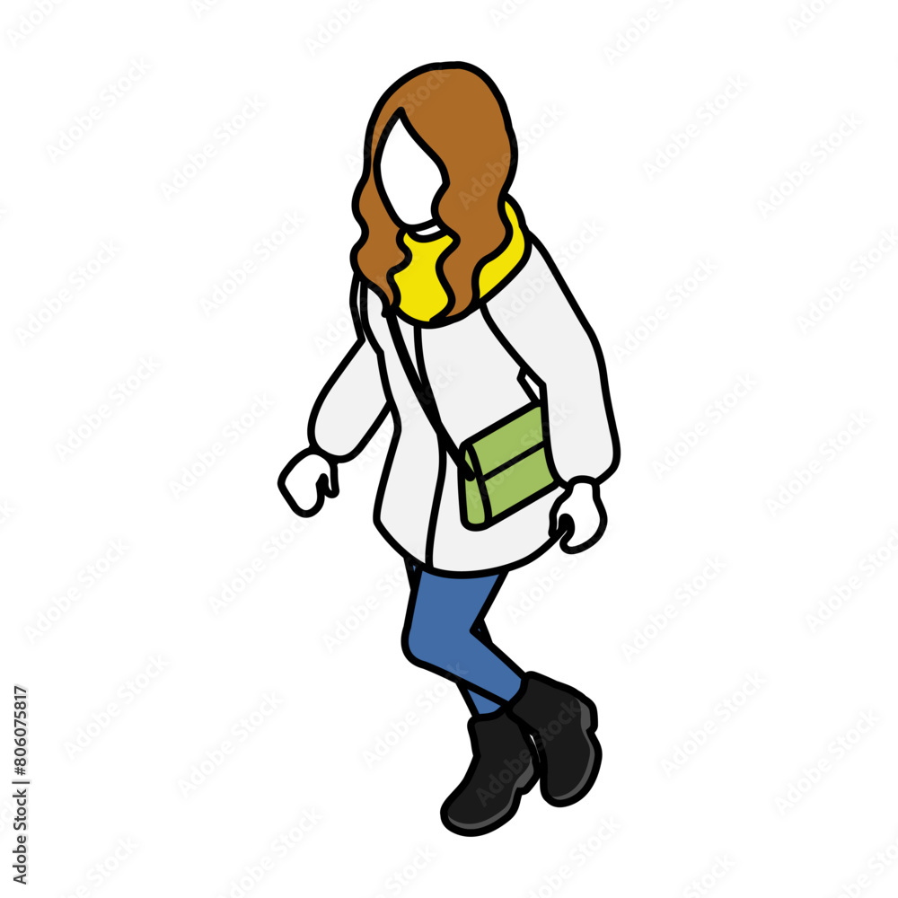 Isometric person, Walking woman who wore long sleeves Isometric person, Walking woman who wore long sleeves