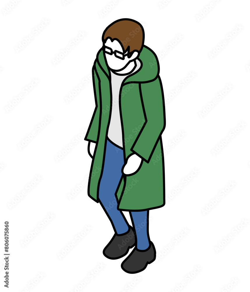 Isometric person, who wore long sleeves and eyeglasses Isometric person, who wore long sleeves and eyeglasses