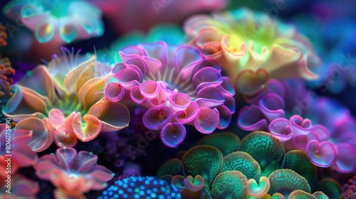 Vibrant Coral Cluster Close-Up in Surreal Underwater Seascape