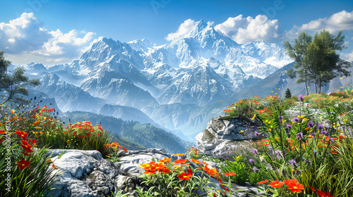 Majestic Himalayan Peaks Covered in Snow, Panoramic View of the Rugged Landscape at Dawn
