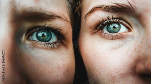 Intense Close-up of Two People's Vivid Blue Eyes photo