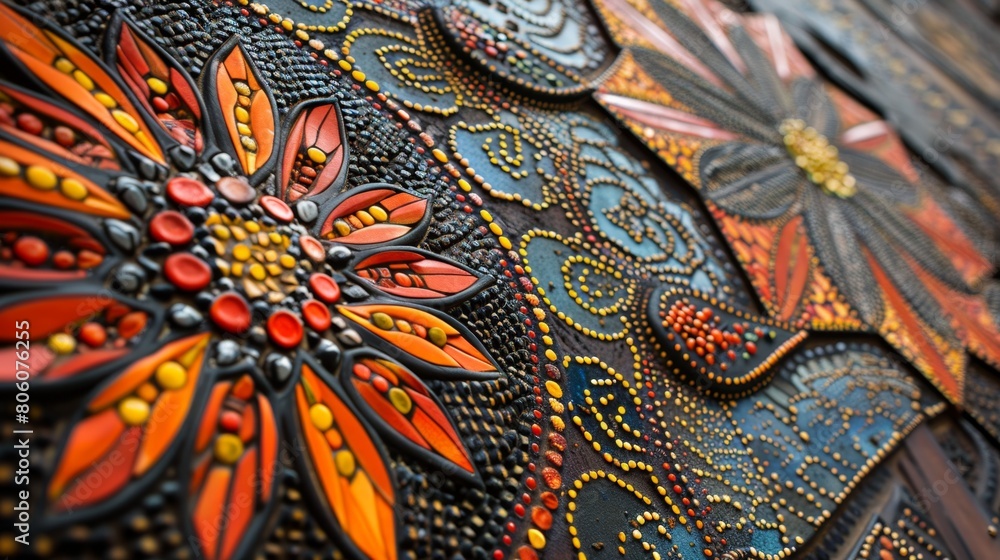 Fototapeta premium Vibrant Hand-Painted Mandala Artwork with Intricate Dot Patterns