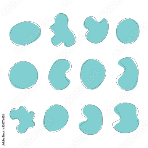 Set of organic amoeba blob shape with line. Irregular round blot. Vector illustration.
