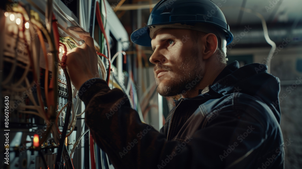construction worker, electrician at work construction worker, electrician at work