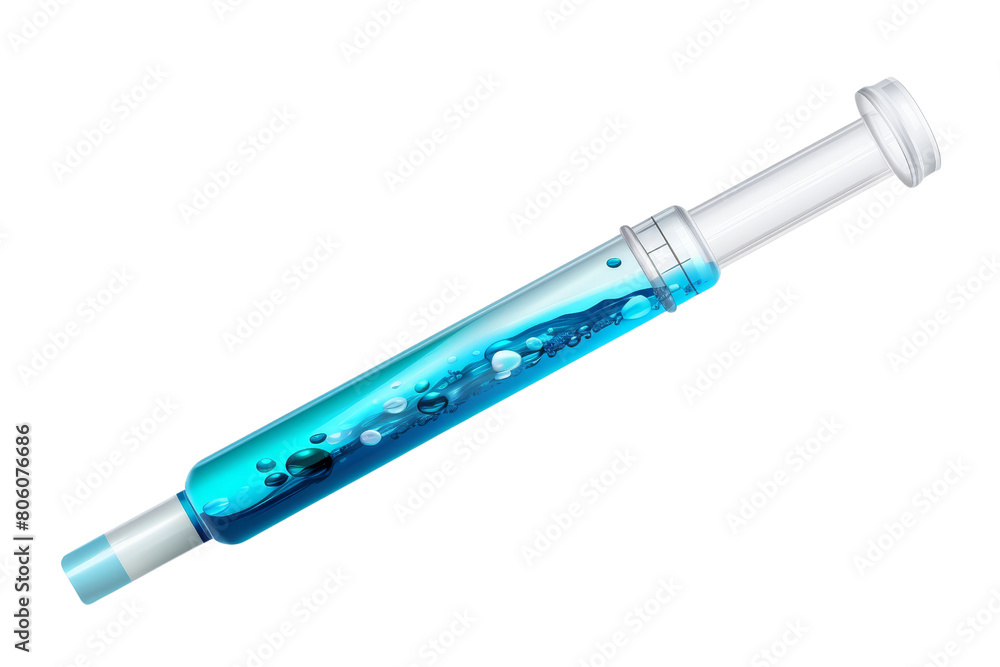 Fototapeta premium A blue liquid is in a syringe