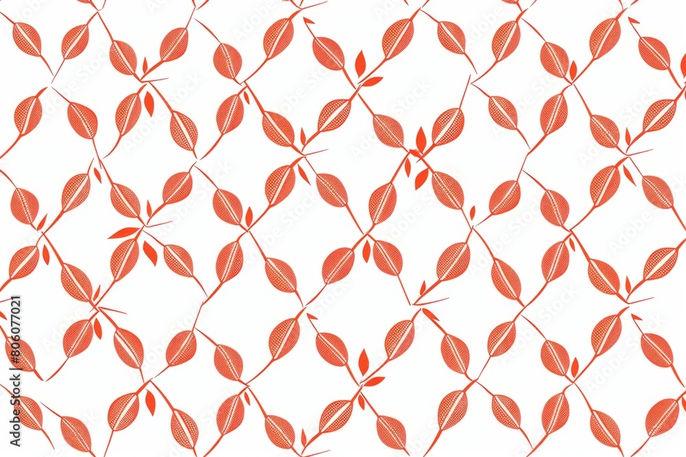 Elegant Seamless Pattern with Stylized Red Leaves and Vines. Design for background, graphic design, print, poster, interior, packaging paper Elegant Seamless Pattern with Stylized Red Leaves and Vines. Design for background, graphic design, print, poster, interior, packaging paper