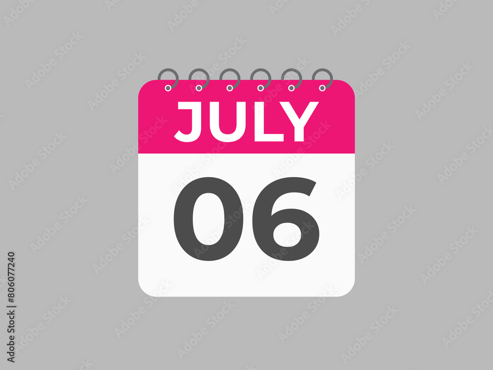 July 6 calendar reminder. 6 July daily calendar icon template. Calendar 6 July icon Design template. Vector illustration
July 6 calendar reminder. 6 July daily calendar icon template. Calendar 6 July icon Design template. Vector illustration