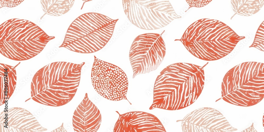 Autumnal Pattern with Red and White Hand-Drawn Leaves. Design for background, graphic design, print, poster, interior, packaging paper Autumnal Pattern with Red and White Hand-Drawn Leaves. Design for background, graphic design, print, poster, interior, packaging paper