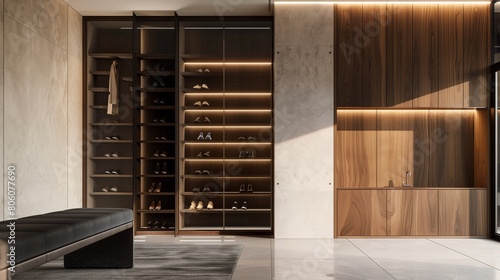 Customized door with a built-in shoe rack or storage cabinet for footwear