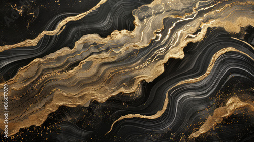 Gold and black waves layer by layer of gold layer and waves