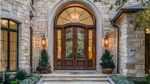Double doors with sidelights and a transom window for a grand entrance photo