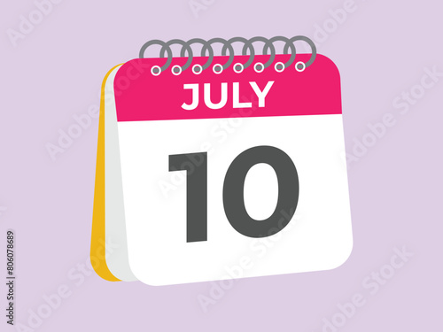 July 10 calendar reminder. 10 July daily calendar icon template. Calendar 10 July icon Design template. Vector illustration
