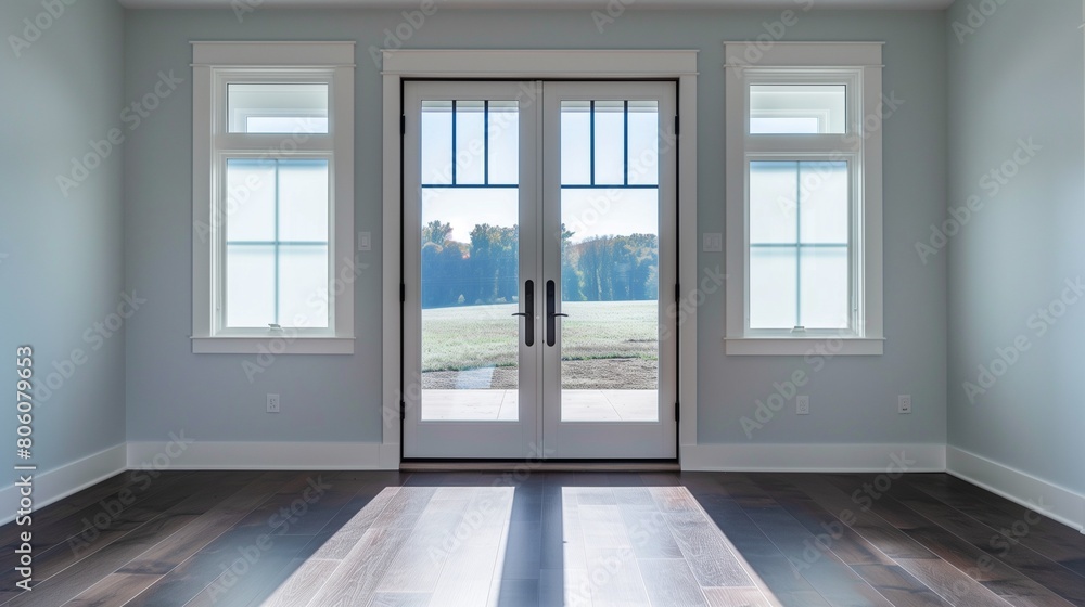 Fototapeta premium French doors with frosted glass panels and oil-rubbed bronze hardware