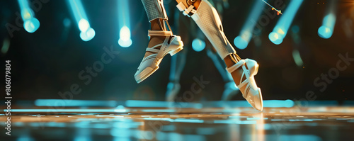 Transform the classical art of ballet into a mesmerizing robotic spectacle Utilize unconventional camera perspectives to emphasize the harmony between human movement and mechanical