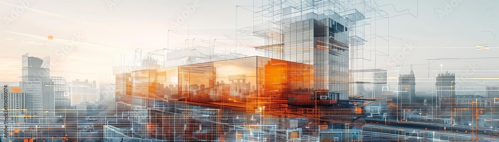 Detailed digital artwork showcasing a conceptual building project using double exposure to merge construction imagery with innovative design elements Detailed digital artwork showcasing a conceptual building project using double exposure to merge construction imagery with innovative design elements