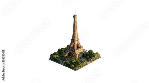 Isometric view of eiffel tower on transparent background