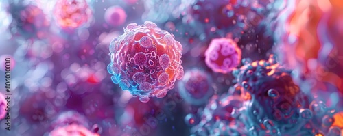 Detailed 3D rendering of a human cell, showcasing intricate cellular components and vibrant colors, ideal for textbooks and medical presentations photo