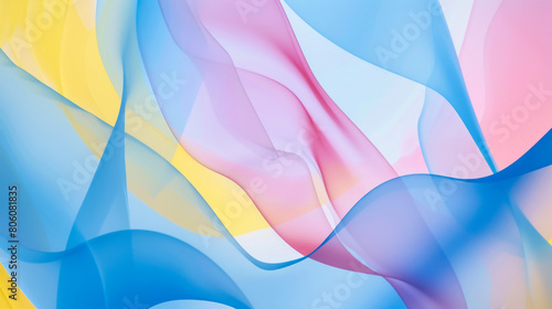 A colorful  flowing piece of fabric with blue  pink  and yellow colors