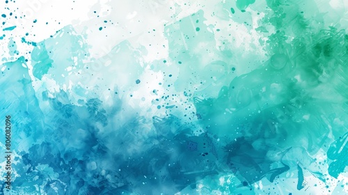 blue green and white watercolor background with abstract cloudy sky concept with color splash design and fringe bleed stains and blobs hyper realistic  photo