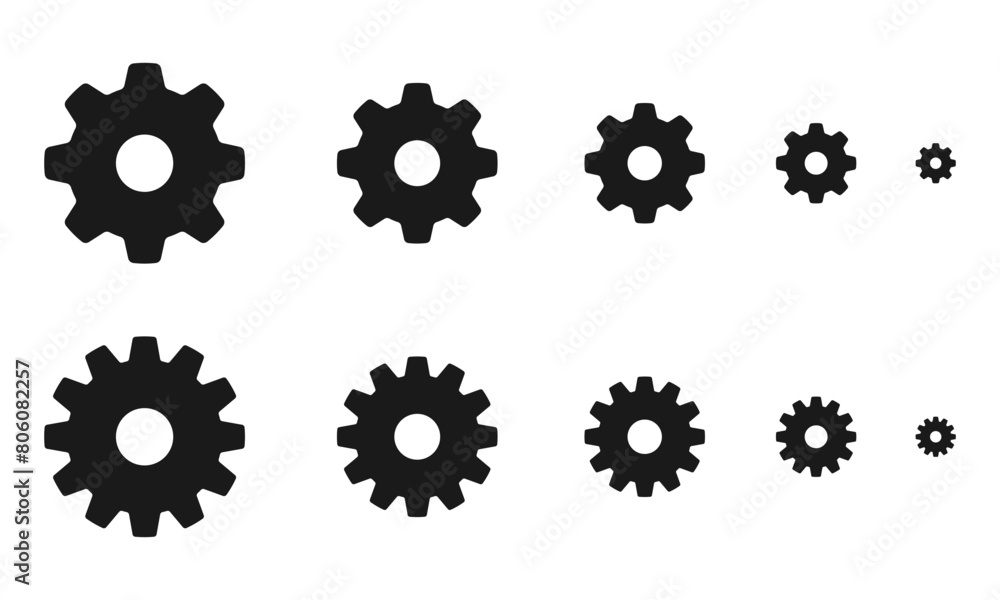 gear icon set. flat design vector illustration isolated on white background. gear icon set. flat design vector illustration isolated on white background.
