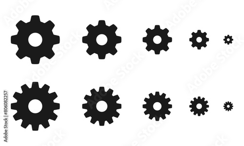 gear icon set. flat design vector illustration isolated on white background.