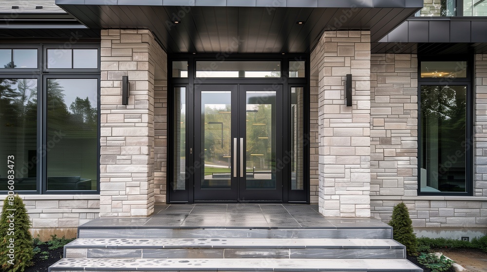 Modern steel door with horizontal windows and a matte black finish Modern steel door with horizontal windows and a matte black finish