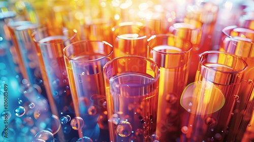 Professional stock photo depicting a series of test tubes, meticulously aligned on a laboratory workspace, highlighting themes of medical testing and analysis photo