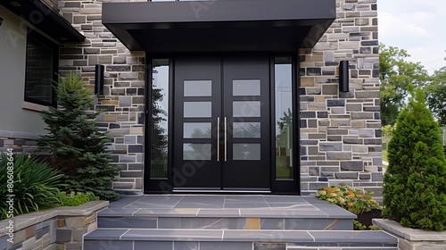 Modern steel door with horizontal windows and a matte black finish