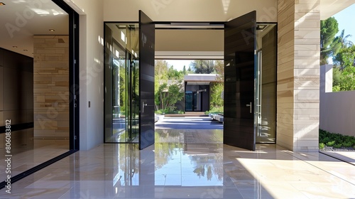 Oversized pivot door with a dramatic pivot hinge for a grand entrance photo