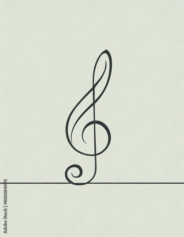 A single musical note, such as a treble clef, in a minimalist style with a sleek line A single musical note, such as a treble clef, in a minimalist style with a sleek line
