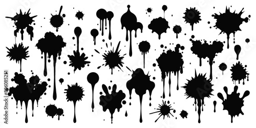 graphics of black spots of various shapes and sizes on an isolated background photo