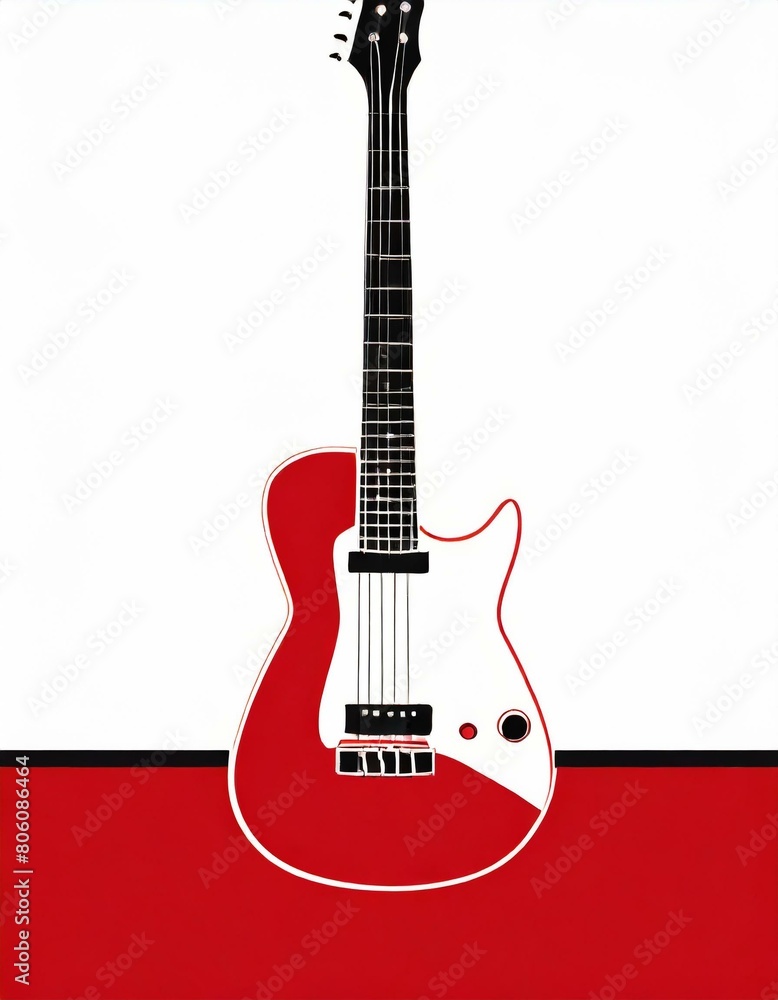 A minimalist electric guitar with a sleek body in a vibrant yet muted red