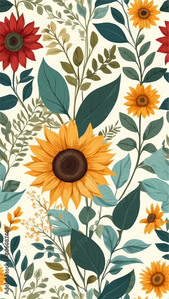 Beautiful seamless vector floral pattern, spring summer background with tropical flowers, palm leaves, jungle leaf, sunflower of paradise flower. Exotic wallpaper, Hawaiian style, watercolour style Beautiful seamless vector floral pattern, spring summer background with tropical flowers, palm leaves, jungle leaf, sunflower of paradise flower. Exotic wallpaper, Hawaiian style, watercolour style