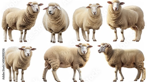 Sheep collection (portrait, standing), animal bundle isolated on a white background as transparent PNG hyper realistic 