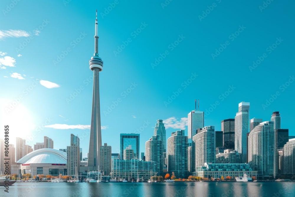 Toronto skyline with CN Tower in focus