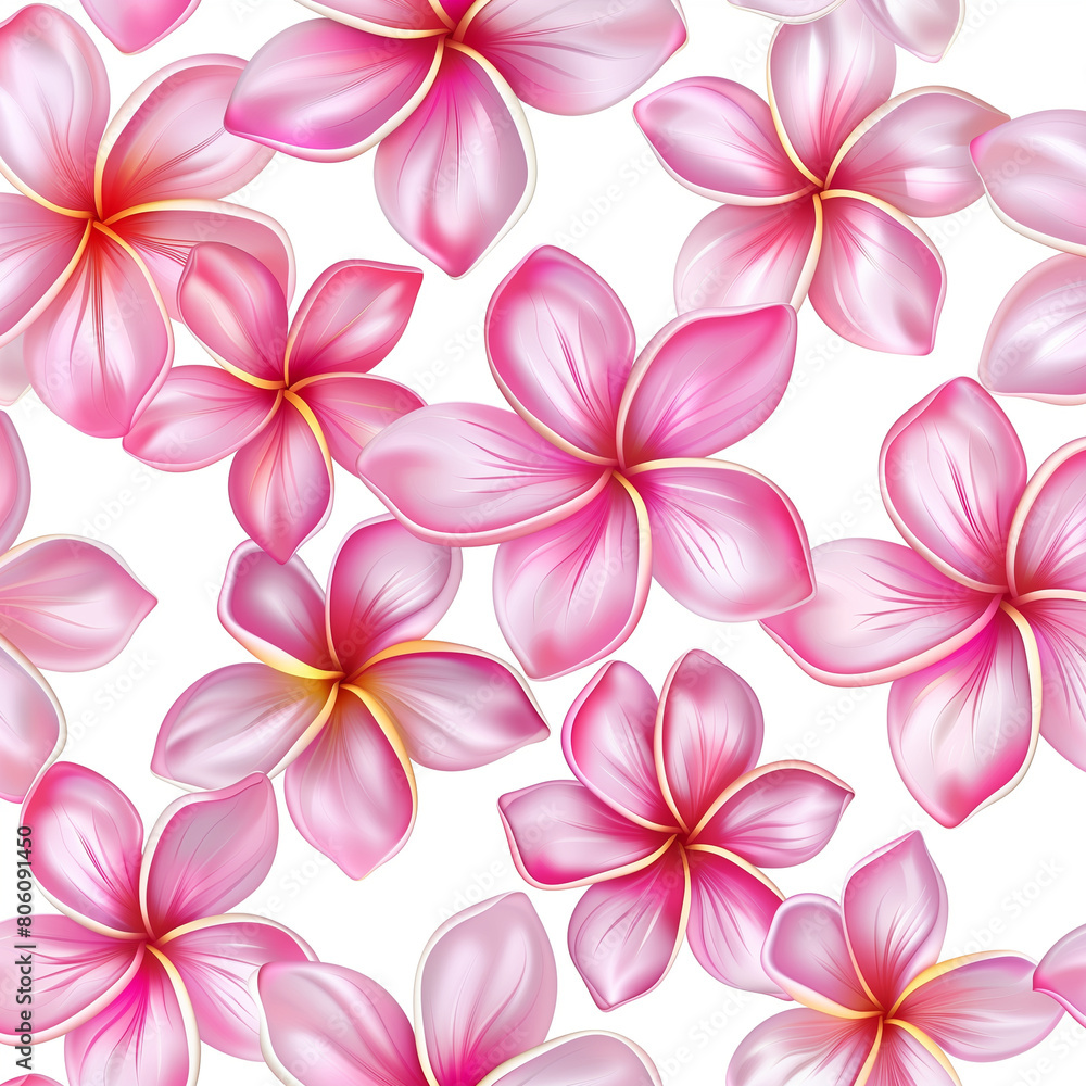seamless pattern of pink plumeria - Tropical Hawaii Flowers, on a white background seamless pattern of pink plumeria - Tropical Hawaii Flowers, on a white background
