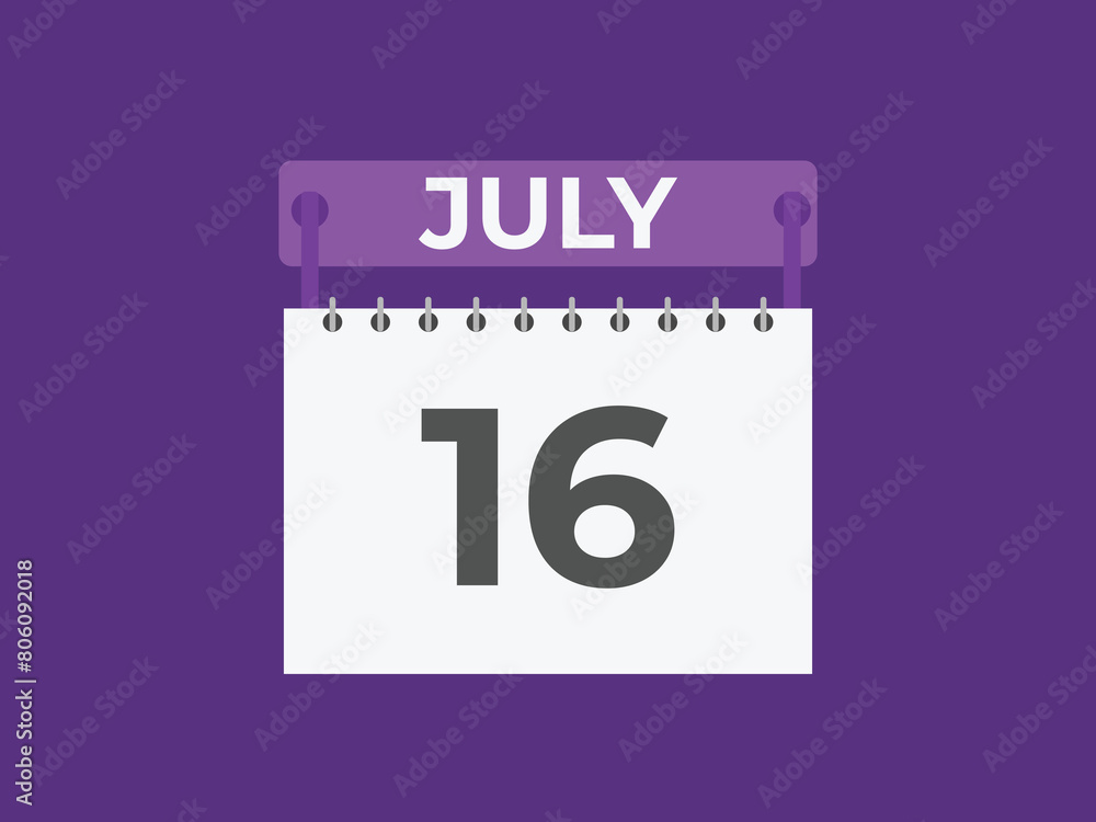 July 16 calendar reminder. 16 July daily calendar icon template. Calendar 16 July icon Design template. Vector illustration
July 16 calendar reminder. 16 July daily calendar icon template. Calendar 16 July icon Design template. Vector illustration